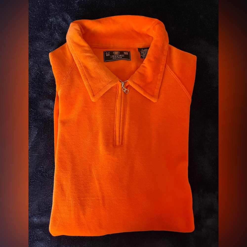 Men’s XL Vintage J Riggins 70s velour shirt orange